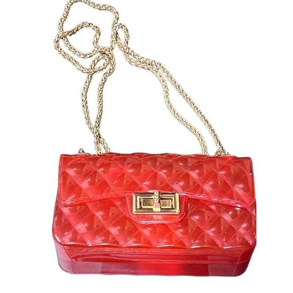 Plastic Purse Clear Red Quilted Jelly Crossbody Game Purse - Picture 1 of 3